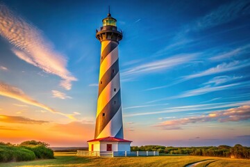 Iconic Cape Hatteras Lighthouse in North Carolina reflected in water