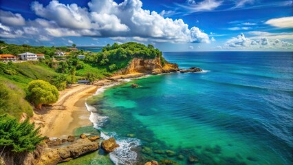 Idyllic coastal scene from rocky outcrop in Aguadilla Puerto Rico