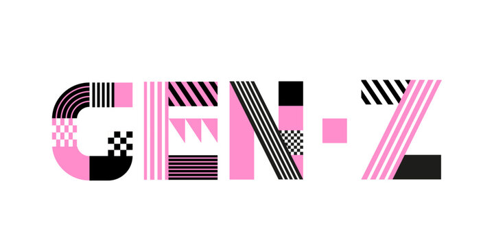 pink and black color geometric typography for gen z with multi pattern