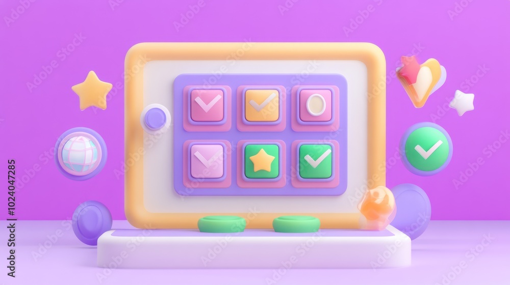 Poster a colorful, playful interface with buttons and icons for interactive engagement.
