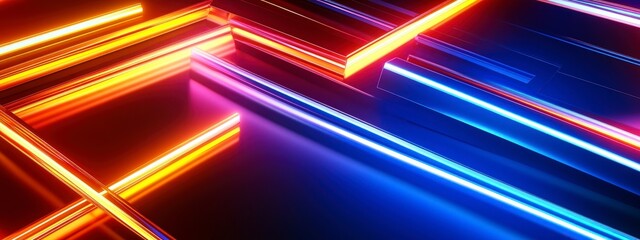 Vibrant abstract background with glowing neon light patterns and geometric shapes
