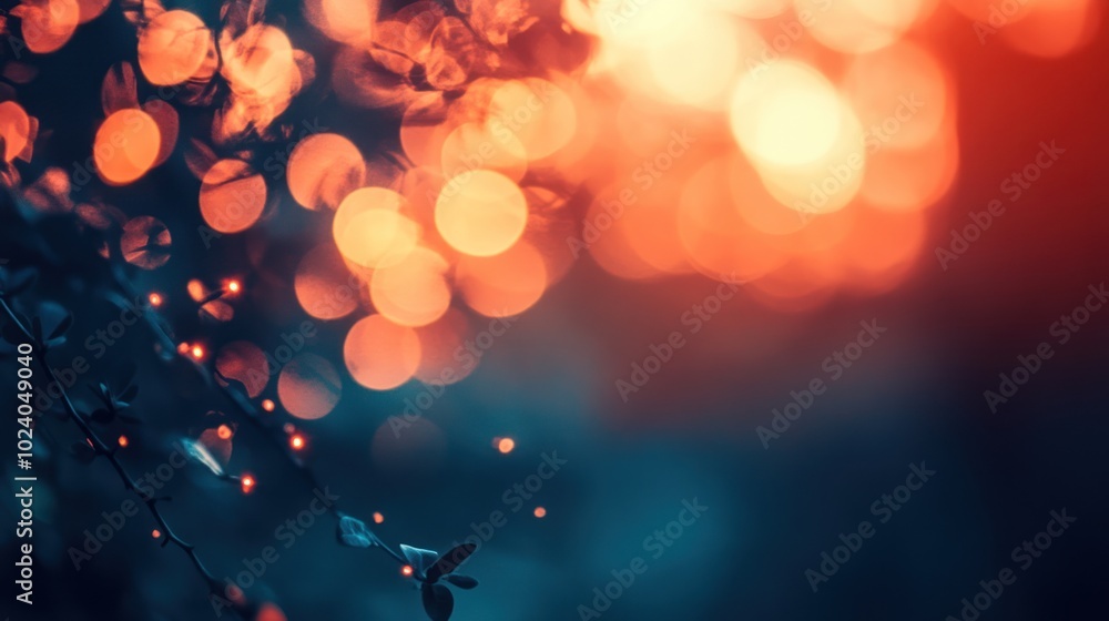 Poster sunset gradient with bokeh effect, a glowing sunset gradient with soft, blurred lights or bokeh,