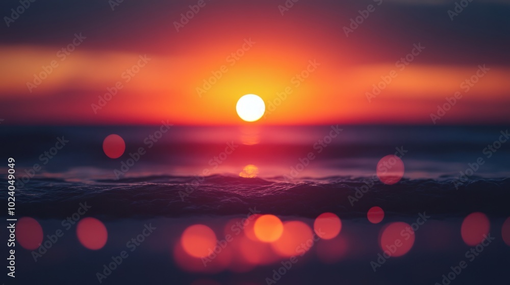 Poster sunset gradient with bokeh effect, a glowing sunset gradient with soft, blurred lights or bokeh,