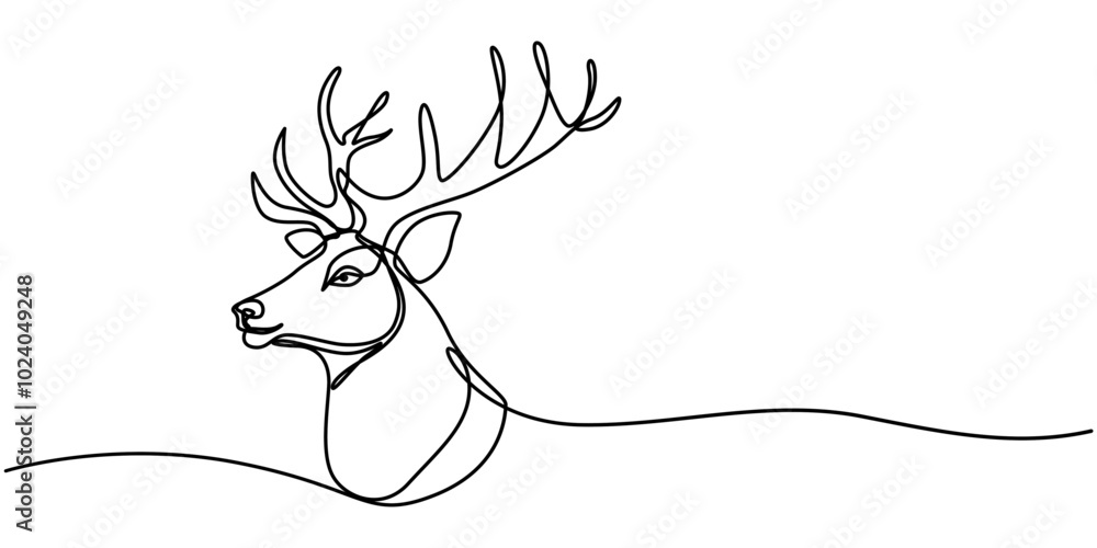 Poster christmas reindeer sitting continuous line drawing with editable stroke, christmas reindeer sitting 