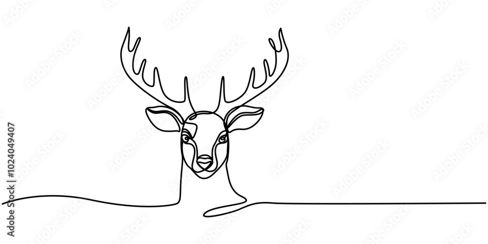 Aufkleber christmas reindeer sitting continuous line drawing with editable stroke, christmas reindeer sitting 