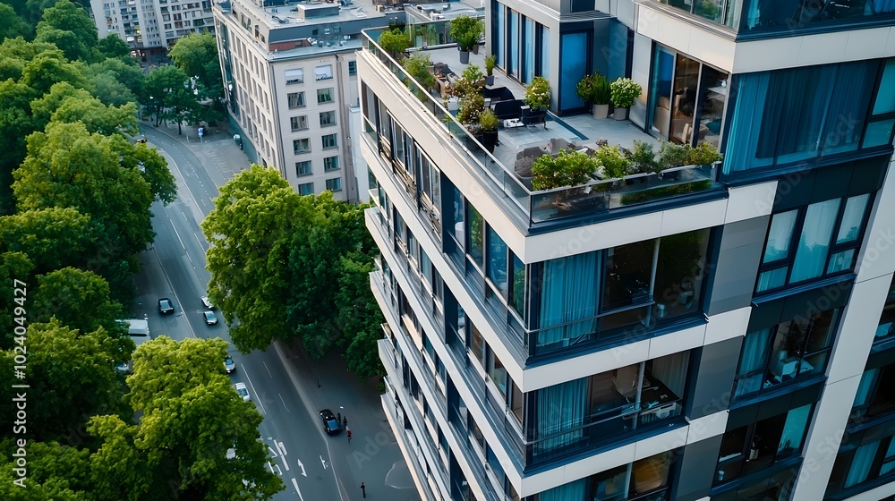 Aufkleber sleek minimalist residential building with large windows open spaces and cybernetic architectural ae