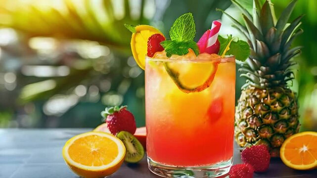 Fruit Mocktail with Tropical Garnish