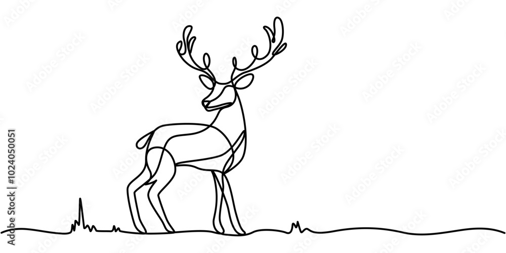Poster christmas reindeer sitting continuous line drawing with editable stroke, christmas reindeer sitting 