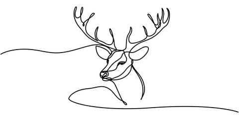 Christmas Reindeer Sitting Continuous Line Drawing with Editable Stroke, Christmas Reindeer Sitting Continuous Line Drawing with Editable Stroke, Reindeer Continuous Line Drawing with Editable Stroke