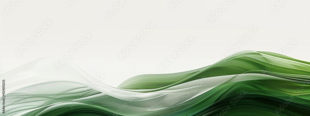 Poster elegant white slide background with soft green wavy patterns at the bottom, ideal for presentations 