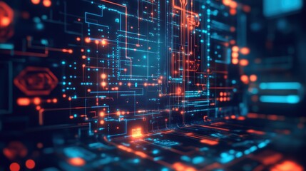 Obraz premium Tech-themed background with abstract digital circuits, data flows, and futuristic elements, 