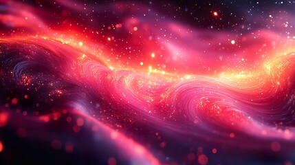 Abstract Cosmic Dreamscape: Glowing Red and Gold