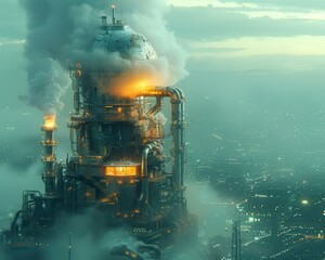 Industrial Factory Amidst Cloudy Skyline at Dusk