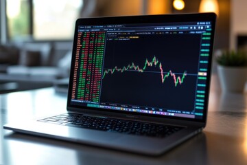 Laptop with morning stock market updates, Monday morning, financial awareness