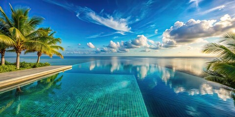 Obraz premium Infinity pool blending with ocean water on tropical island paradise