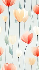 Elegant Floral Pattern with Stylized Tulips in Soft Pastel Colors on a Light Background