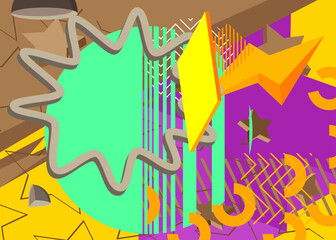 Busy geometrical graphic retro theme cover. Minimal geometric elements poster design. Vintage abstract shapes template for poster banner.