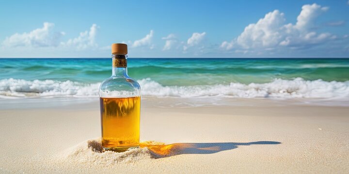 bottle of rum on the beach 