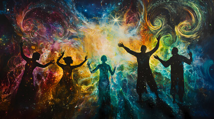 Fototapeta premium Cosmic dance of celestial beings. Psychedelic Art. Illustration