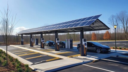 Solar panels for electric vehicle charging stations,solar panels installed above EV charging stations, 