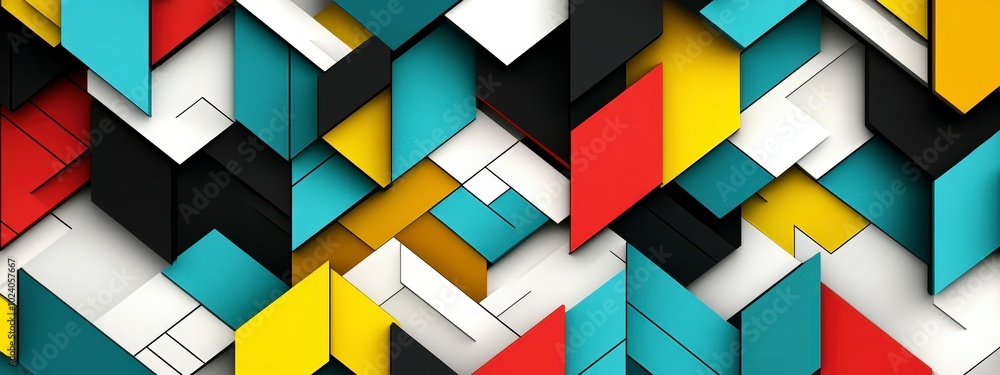 Poster multicolor abstract geometric pattern with overlapping 3d shapes and vibrant colors