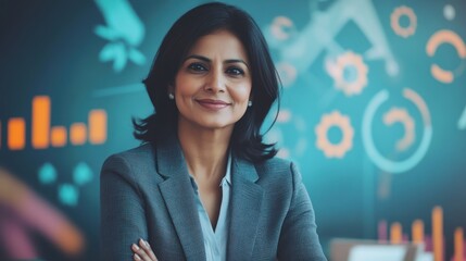 Obraz premium Successful Indian business woman, a dynamic leader in a professional environment, 