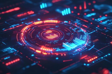 Fototapeta premium Digital marketing strategy, holographic interface, sleek modern business, glowing graphs, futuristic design