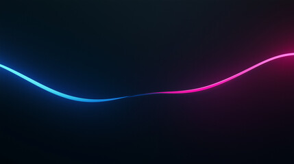 A minimalist design featuring a single, flowing neon light line with a subtle gradient of blue and pink, set against a dark background