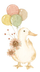 Hand painted watercolor duck and sunflower