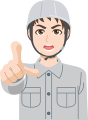 指差し確認をする男性作業員（アジア人）