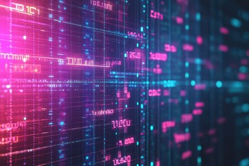 Fototapeta premium Holographic market research, glowing neon data, futuristic business analytics, abstract digital background