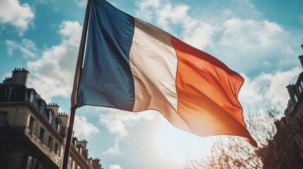 Waving France flag symbolizing freedom and patriotism