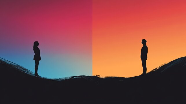 A couple silhouette background looking in different direction, in marriage clash and about to get divorce or to separate