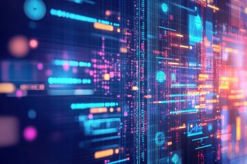 Obraz premium Market disruption analysis, holographic data overlays, digital business model, hightech corporate background