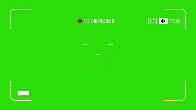 Camera Viewfinder Recording Screen Overlay. Camera Viewfinder Recording Overlay on Chroma Key Green Screen. 4K