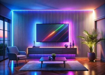 3D Realistic Vector TV Screen on Wall with Neon Light for Modern Interior Design and Home Decor Inspiration
