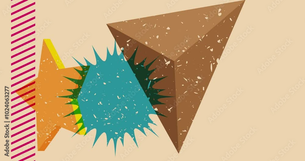 Poster risograph shapes. geometry elements abstract texture. big colorful geometric animation. object in tr