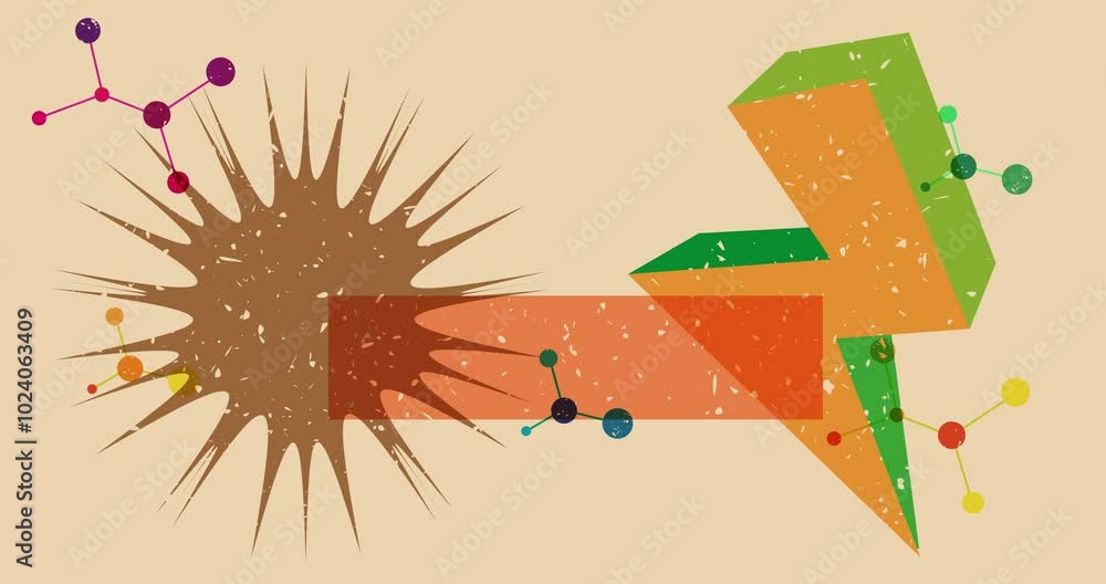 Poster risograph shapes. geometry elements abstract texture. big colorful geometric animation. object in tr
