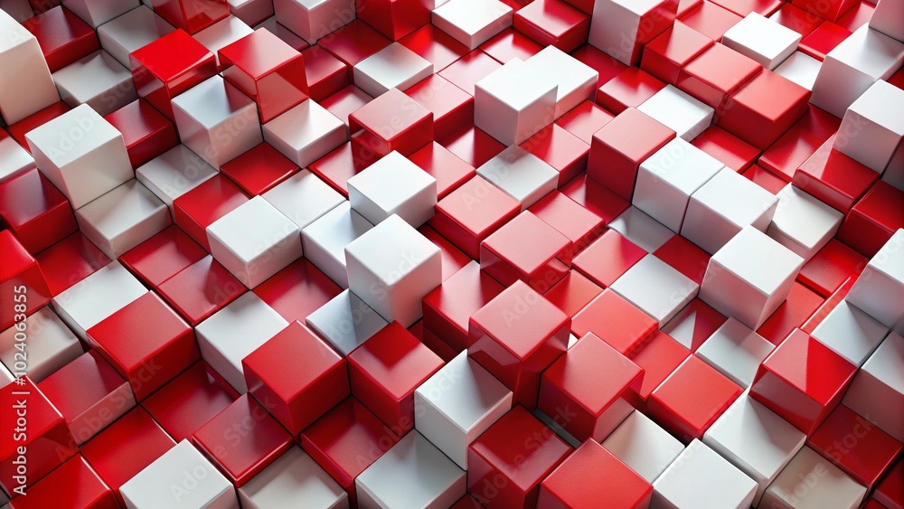 Poster abstract geometric isometric background of red and white rectangles in 3d render for modern design a