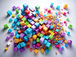 Abstract geometric cubes set against a pristine white background, creating a modern landscape. This wallpaper design features ample copy space for