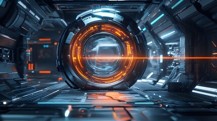 Obraz premium futuristic circular shape and horizontal energy beam. 