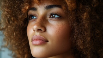 Thoughtful Portrait of a Woman with Curly Hair