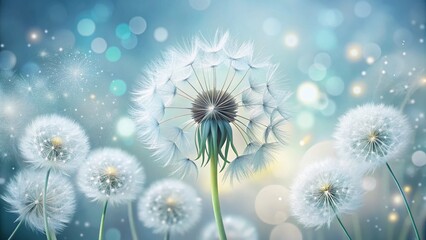 Obraz premium Abstract Minimalist Illustration of White Dandelion and Flowers for Tranquil Decor