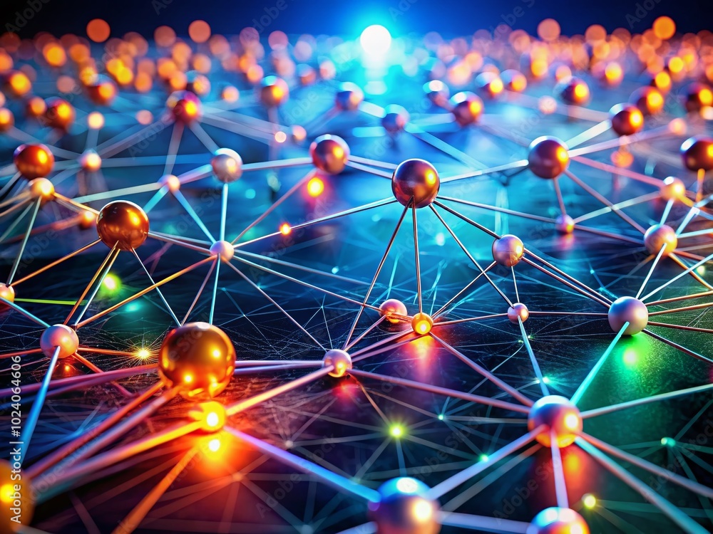 Poster abstract risk management concepts with interconnected nodes and glowing paths for data visualization