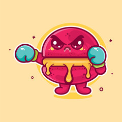 angry macaron food character mascot playing boxing sport isolated cartoon