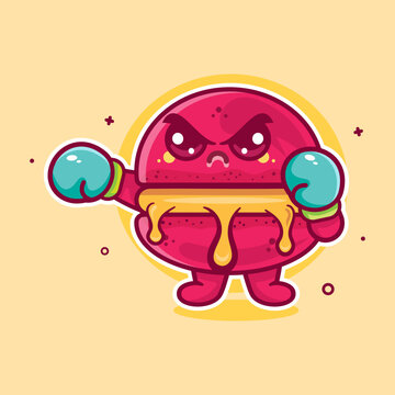 recommend clip art: angry macaron food character mascot playing boxing sport isolated cartoon