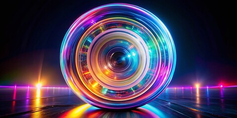 A captivating 3D rendering showcases an abstract round light against a black backdrop, enhanced by mesmerizing visuals