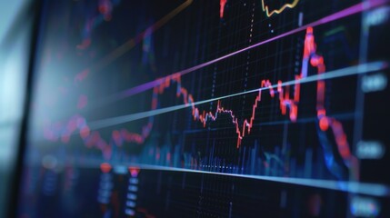 Minimalist Data Visualization on Computer Screen, showcasing sleek lines of a chart in a modern workspace setting