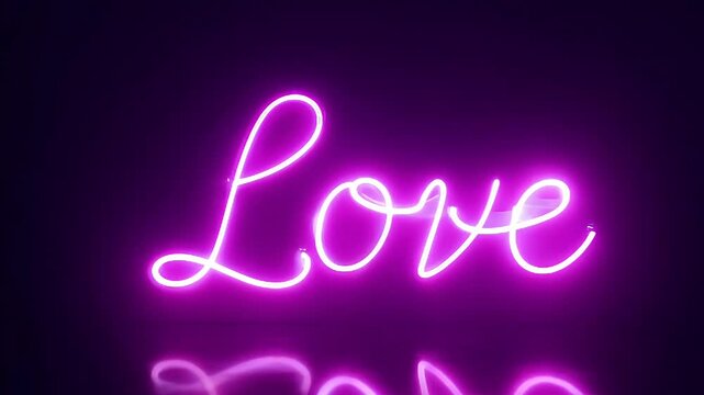 "Love" in bright neon pink cursive on a dark background, radiating romance and warmth with a modern and stylish design