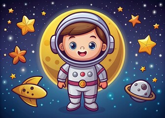 Adorable cartoon astronaut icon perfect for imaginative night photography themes, capturing whimsical cosmic adventures and adding a playful touch to